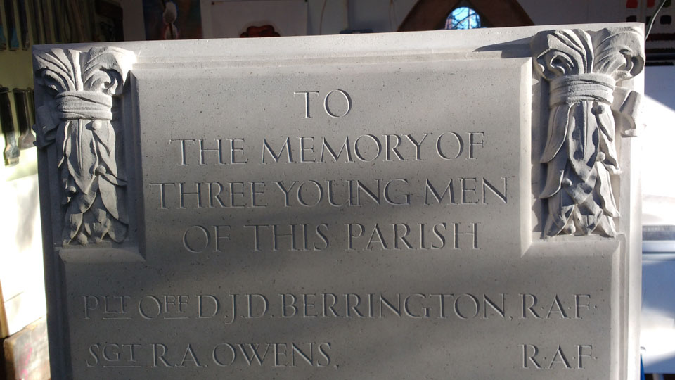 Detail of hand carved and inscribed Portland-limestone-church-war-memorial-monmouthshire.