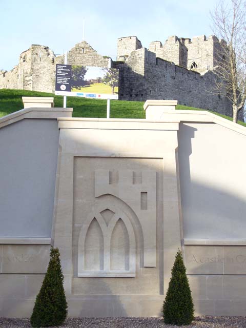 Limestone relief carving Oystermouth Castle