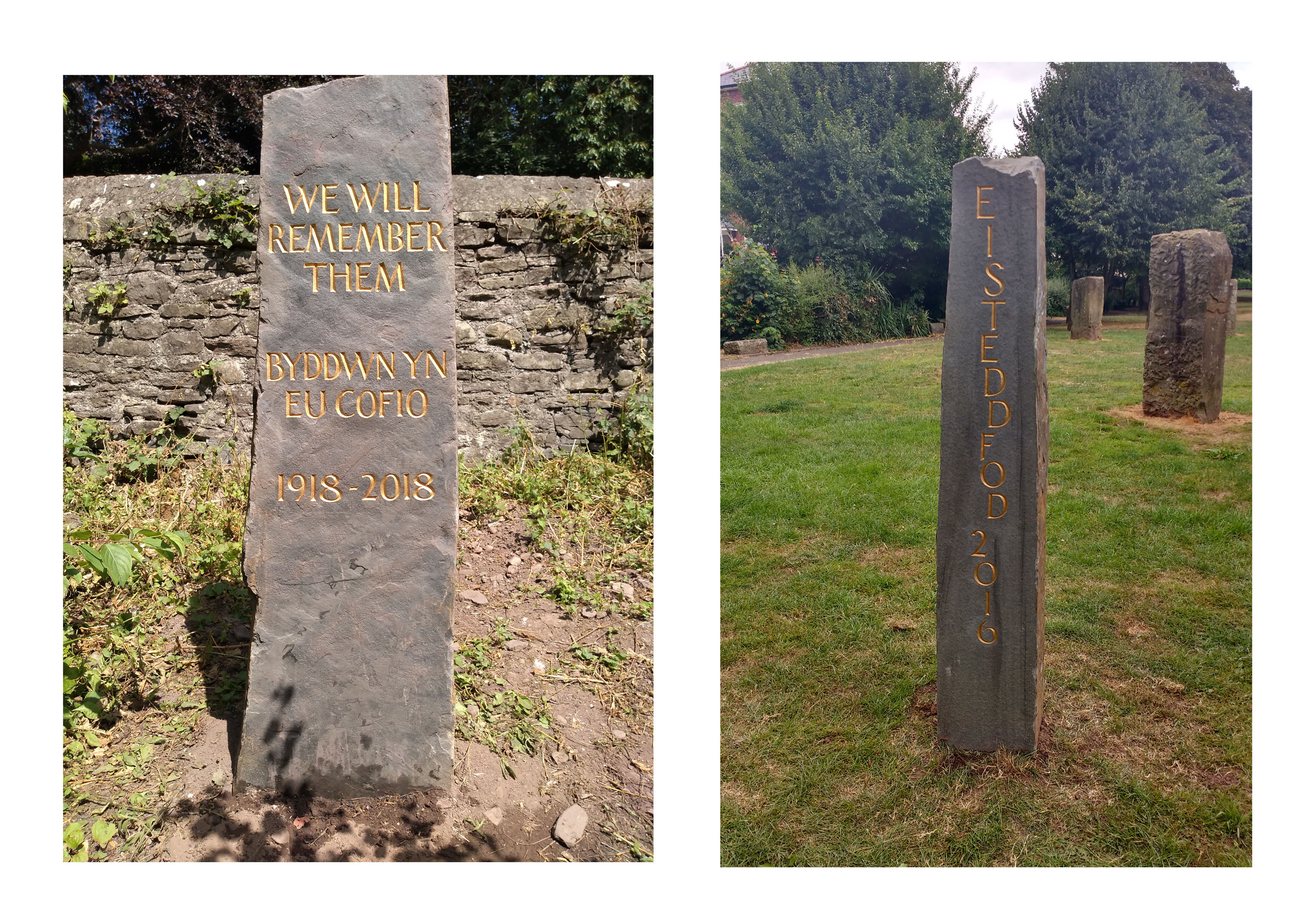 Welsh Pennant Sandstone standing stone to commemorate the 100 years anniversary of World War One
